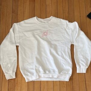 White Sweatshirt with Pink Graphic Text
